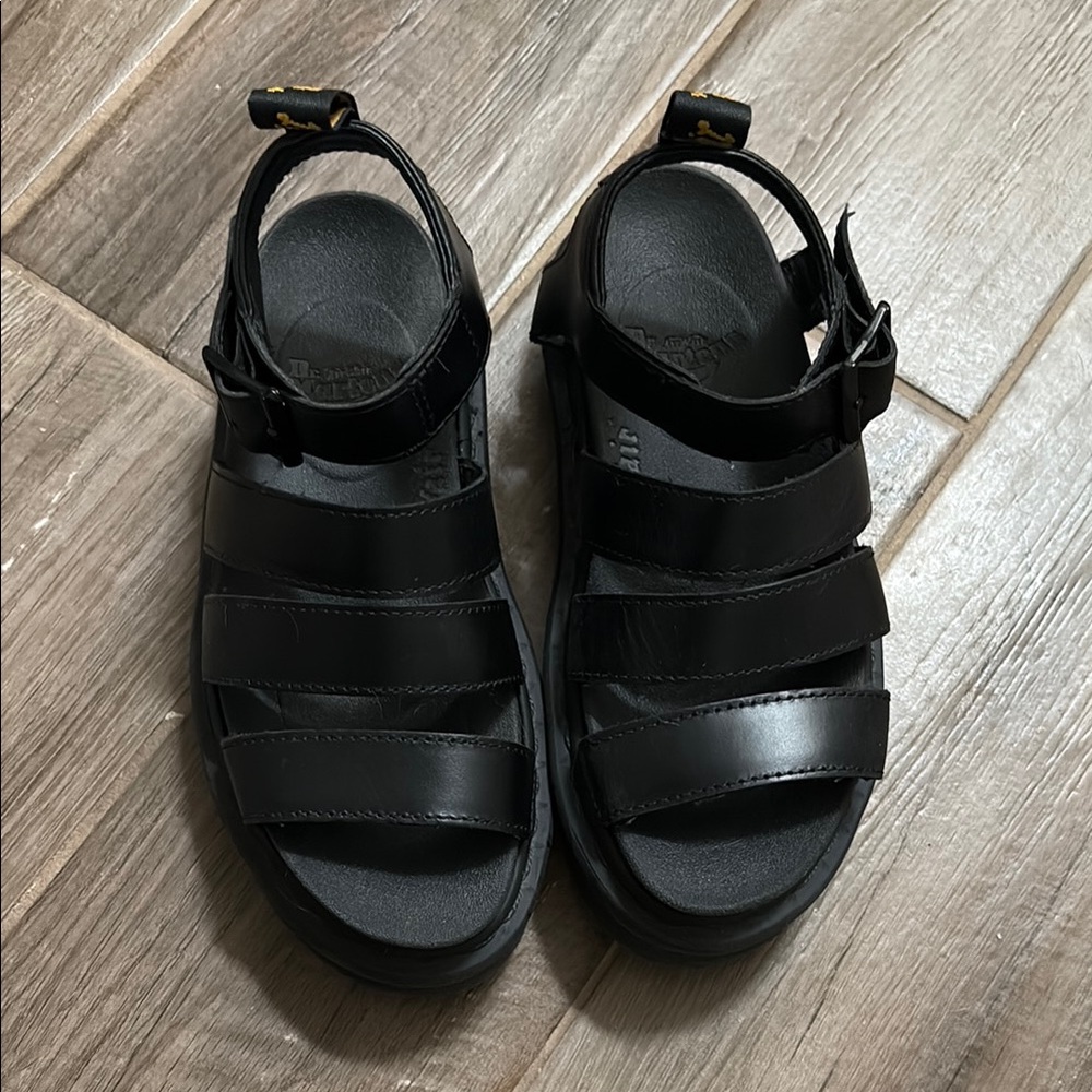 Dr Marten Blair Black Leather Platform Sandals